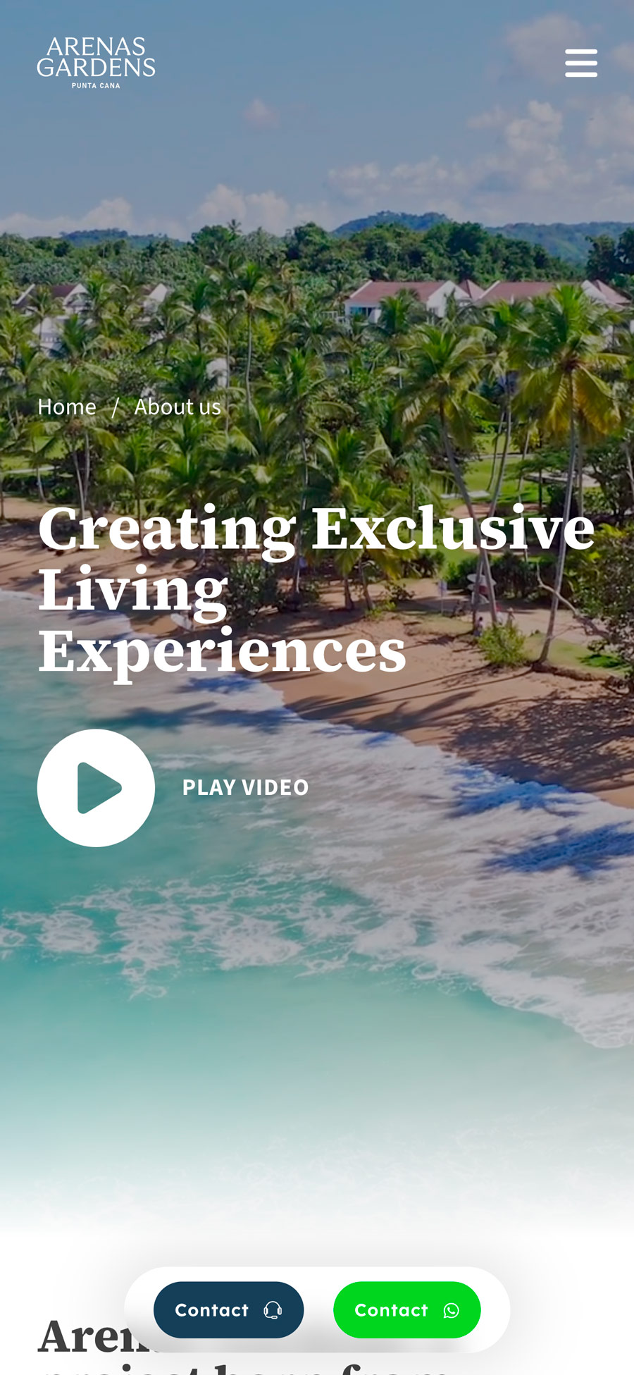 Imagen del proyecto Arenas Gardens, se visualiza una vista previa en un mockup móvil