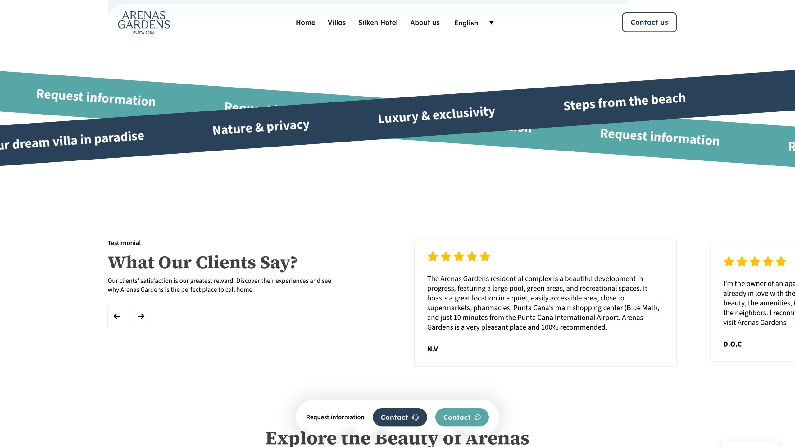 Imagen relacionada del proyecto Arena Gardens, en este caso es el apartado Qué dicen de Nosotros.