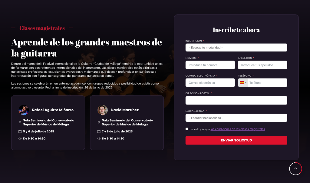 Imagen relacionada del proyecto Festival de la Guitarra de Málaga, en este caso es el formulario de inscripción.